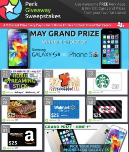 Perk - iPhone 5s, Galaxy S5, Gift cards and More Sweepstakes