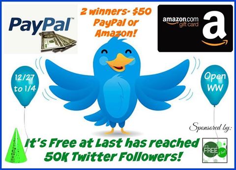 Winners Choice of $50 Paypal or Amazon Giveaway